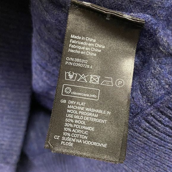 LOGG H&M Large Merino Blend cable knit Navy sweater Long sleeve Crew Neck - Picture 5 of 9